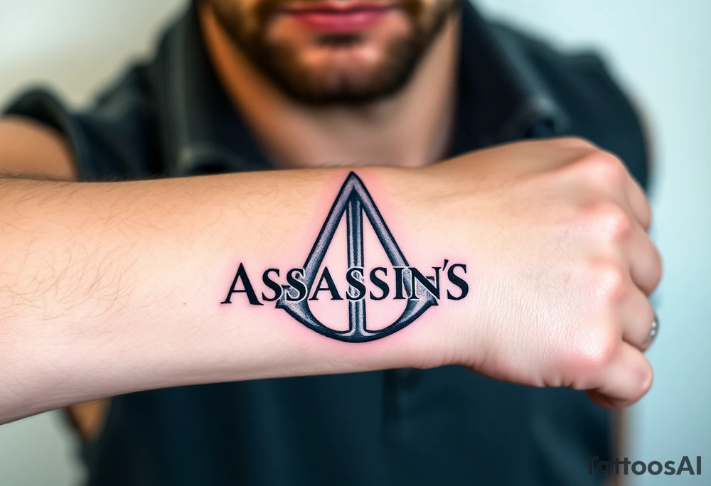 Assassins Creed logo with English flag and a sword with blood tattoo idea