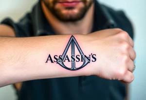 Assassins Creed logo with English flag and a sword with blood tattoo idea