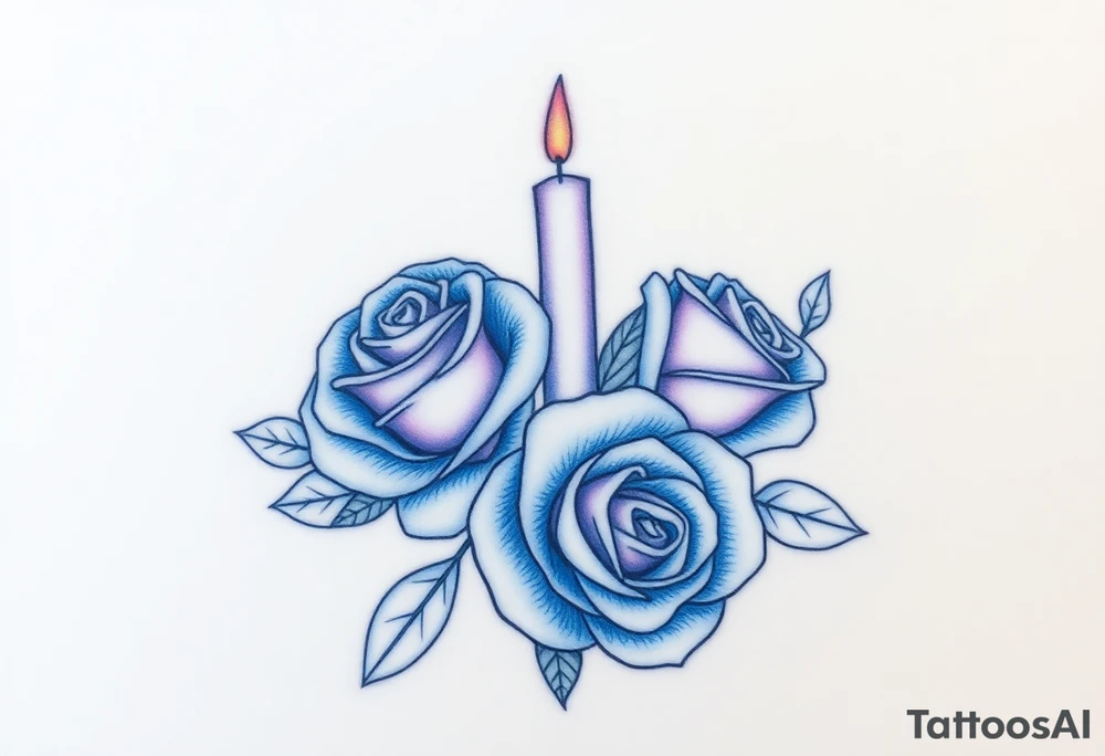 Blue, 2 roses, 2 candles tattoo idea