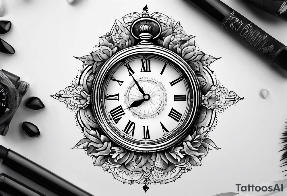 Make time count. watch and sand flying around hourglass tattoo idea