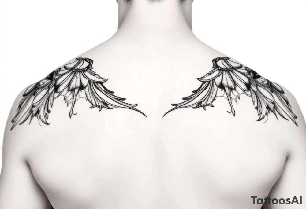 Ornamental thin line shoulder tattoo idea