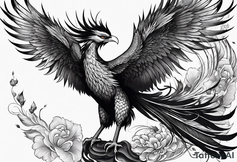 asian elegant long feathered phoenix
with a long neck, with short wings tattoo idea