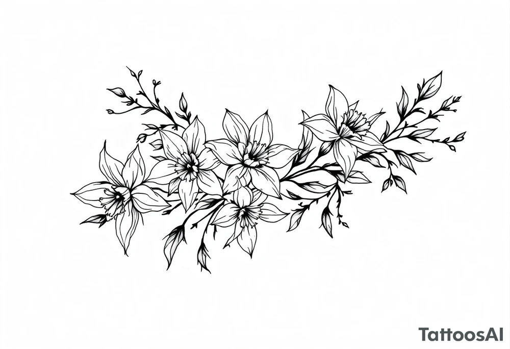 daffodils and holly flowers tattoo idea