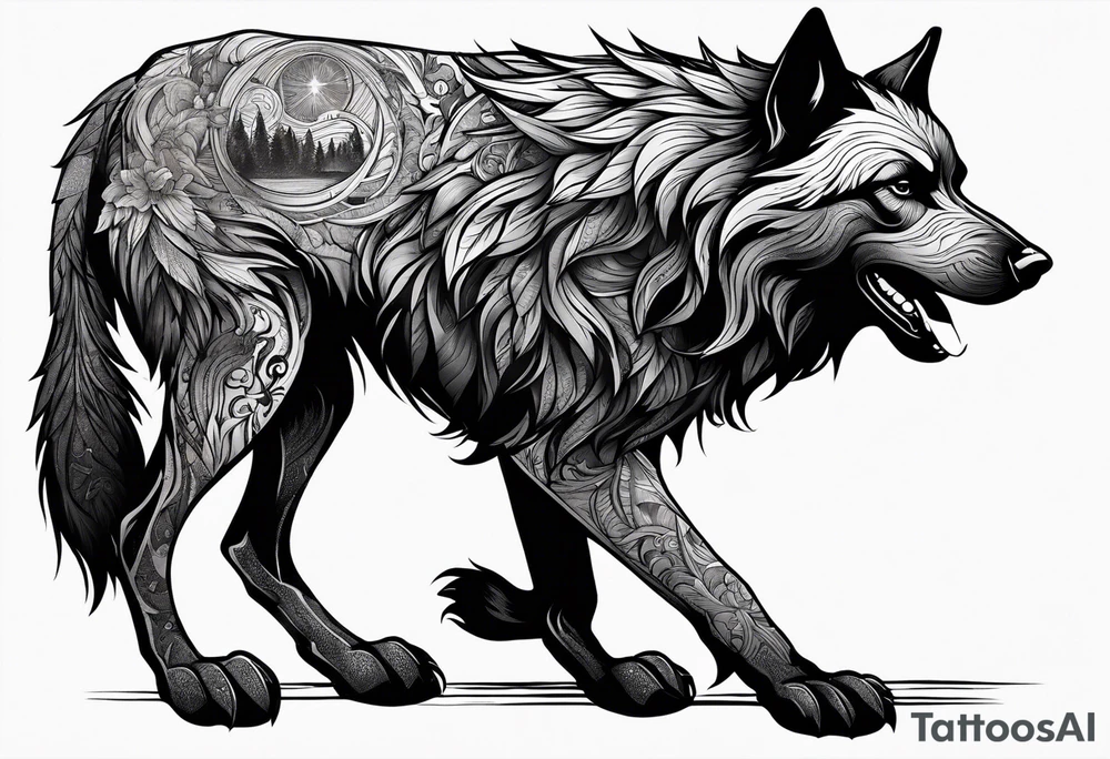 Harry Potter Werewolf and black dog standing side by side tattoo idea