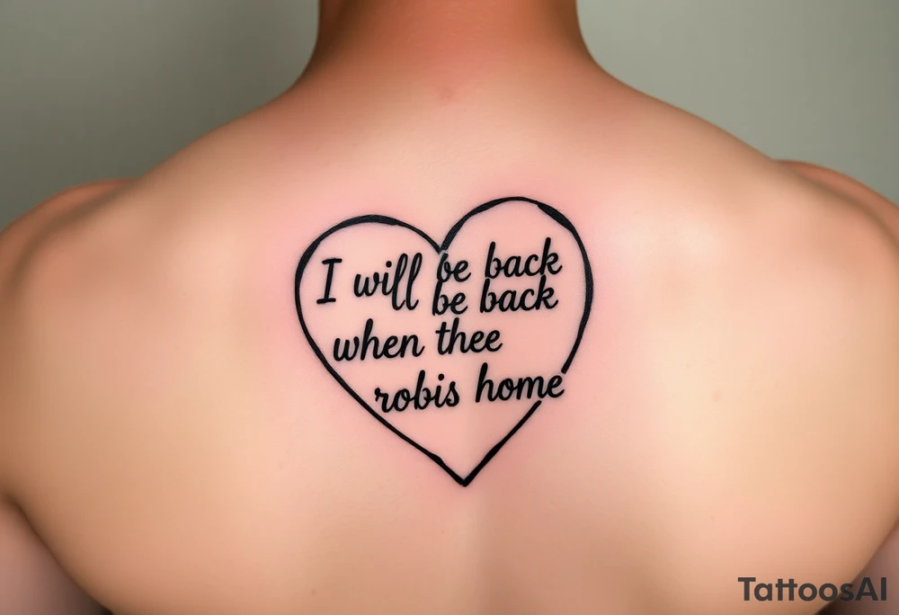 heart outline with the Words "I will be back when the robins come home" use the words as the outline tattoo idea