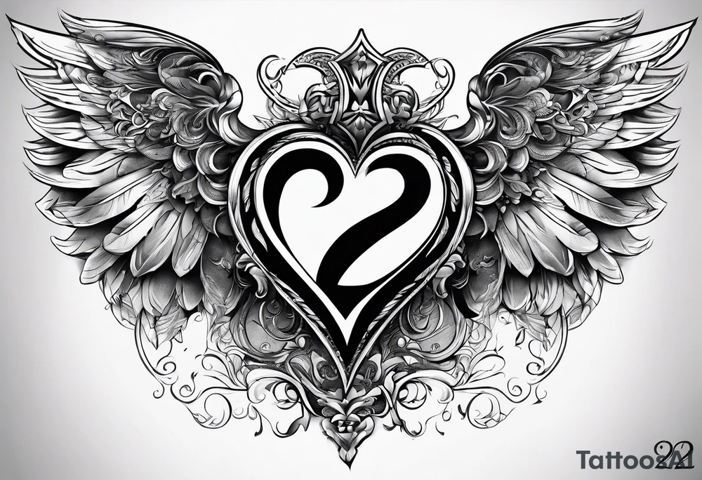A heart in the form of the number 22 with wings tattoo idea