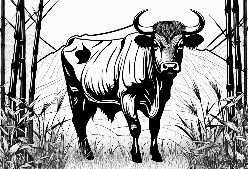 vietnamese ox in a bamboo field tattoo idea