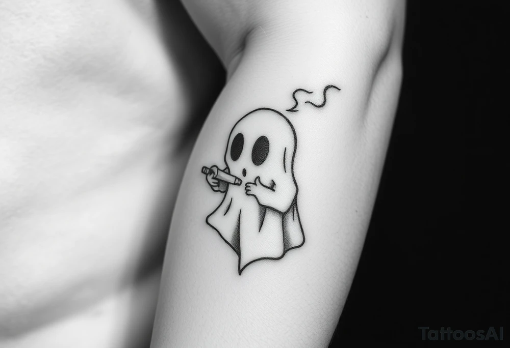 Cute ghost smoking a bong tattoo idea