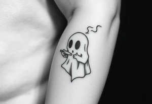 Cute ghost smoking a bong tattoo idea
