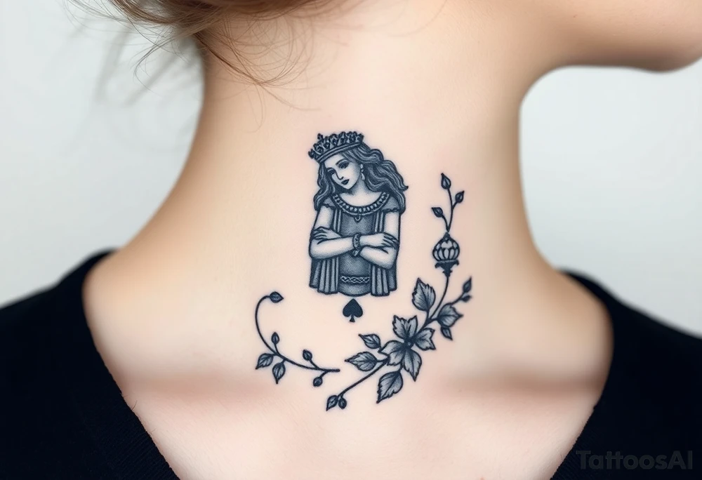 Queen of spades surrounded by ivy tattoo idea