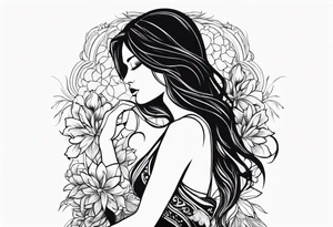 silhouette of a girl with a flower, kneeling tattoo idea