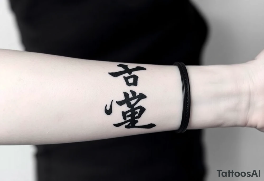 A black and gray tattoo design featuring the Japanese kanji 成長 (growth) and 忍耐 (perseverance), arranged vertically in bold brushstroke ink style. Surround the kanji with subtle martial arts symbolism, like a BJJ belt or grappling figures in motion. Incorporate inspirational energy similar to Kobe Bryant’s Mamba Mentality or Stephen Curry’s faith and discipline, reflected through minimalist elements like a subtle basketball silhouette or flame. The design should feel powerful, clean, and philosophical tattoo idea