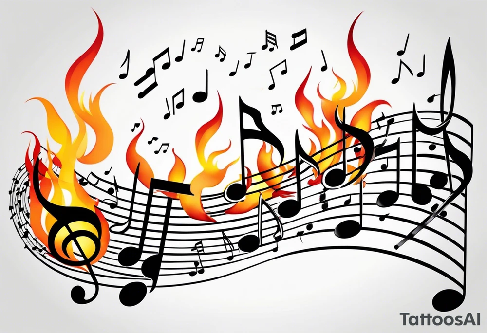 Musical notes on fire tattoo idea