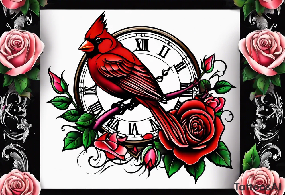 memorial forearm tattoo incorporating roses, a breast cancer ribbon and a cardinal into the tattoo tattoo idea