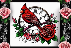 memorial forearm tattoo incorporating roses, a breast cancer ribbon and a cardinal into the tattoo tattoo idea