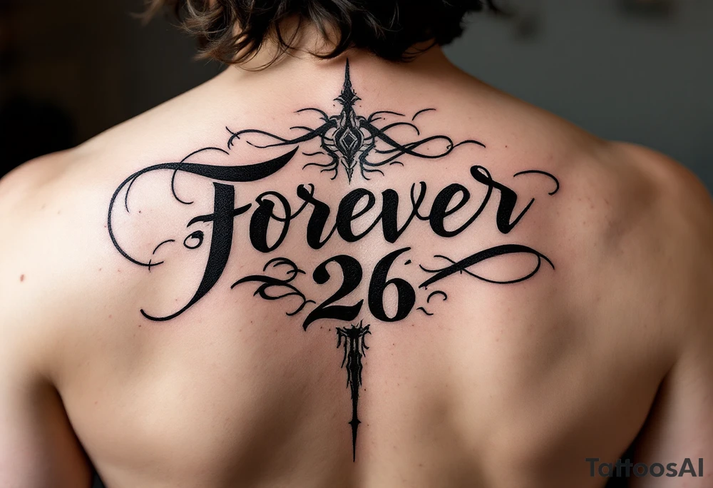 forever 26 in scripted writing tattoo idea