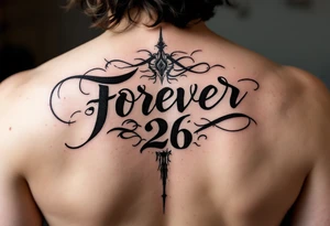 forever 26 in scripted writing tattoo idea