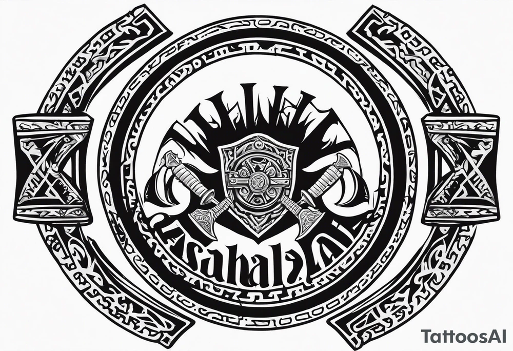 Valhalla round shield 
 axe berserker tattoo idea