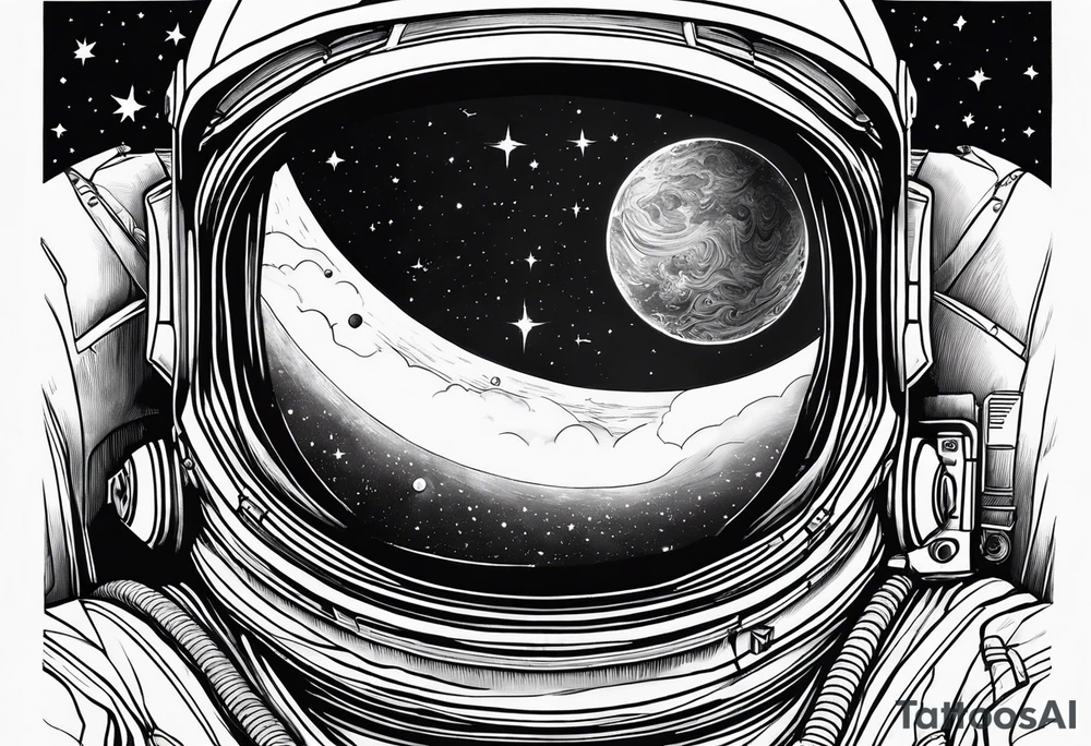 an astronaut hunched over in space from the back holding a planet in his hands tattoo idea