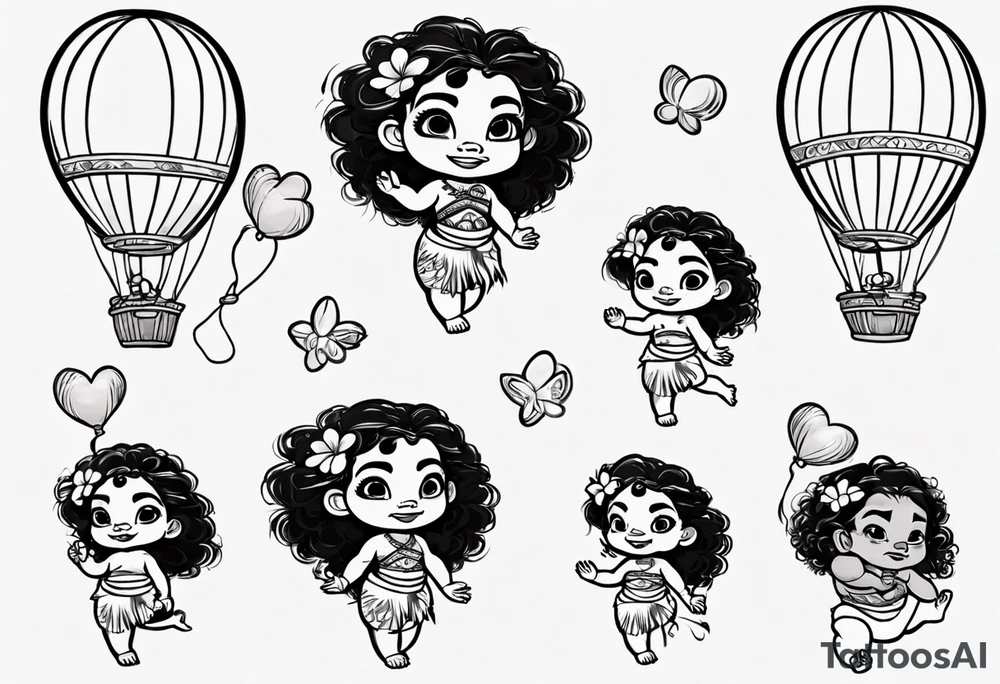 baby moana reaching balloons tattoo idea