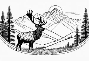 rocky mountains with an elk in a field tattoo idea