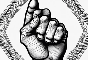 A clenched fist, the hand contains five fingers as specified, the tattoo is a back tattoo using negative space drawing techniques tattoo idea