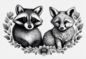 Raccoon and fox stuffed animals playing together tattoo idea