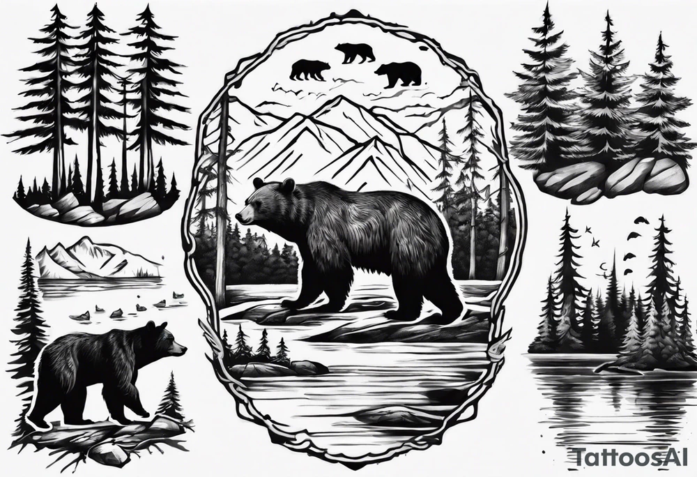 bear, forest, lake, appalachia, arm sleeve tattoo tattoo idea bear, forest, lake, appalachia, arm sleeve tattoo tattoo idea