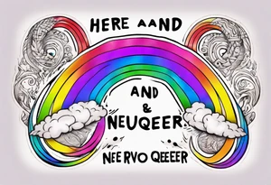 rainbow infinity symbol with the words "Here and Neuroqueer" tattoo idea