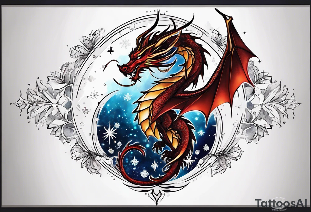 Constellation, dragon, snowflake tattoo idea