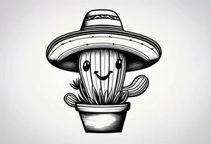 Cactus wearing a sombrero black and grey tattoo idea