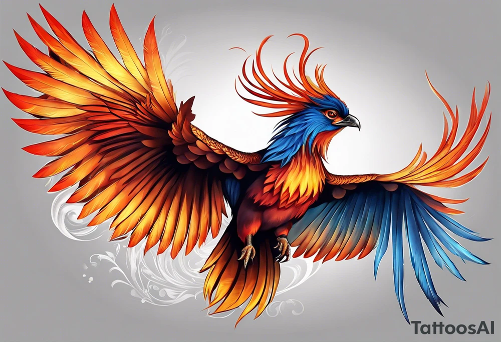 phoenix, 
chinese,
realistic, 
long tail,
elegant,
wing tips pointing down,
long neck,
long feathers,
in flight, tattoo idea