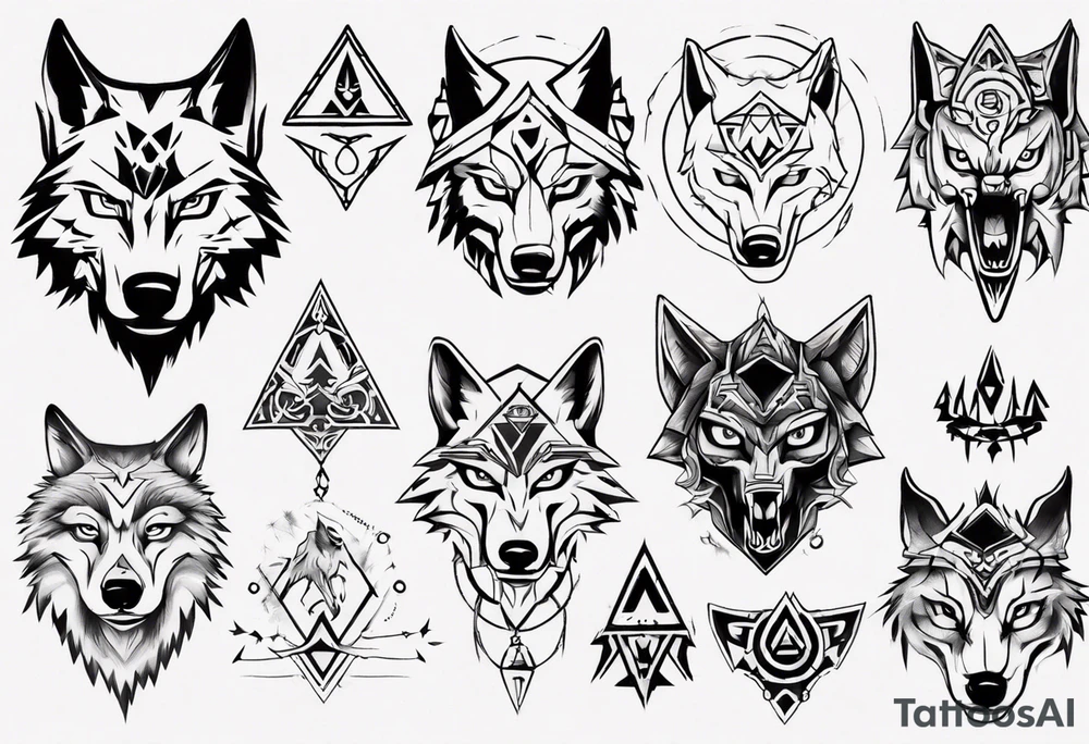 wolf head in zelda style tattoo idea
