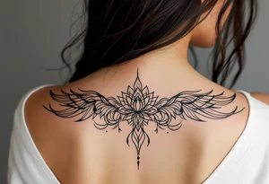 Fine thin lines very small minimalist tattoo combo of phenix and lotus tattoo idea