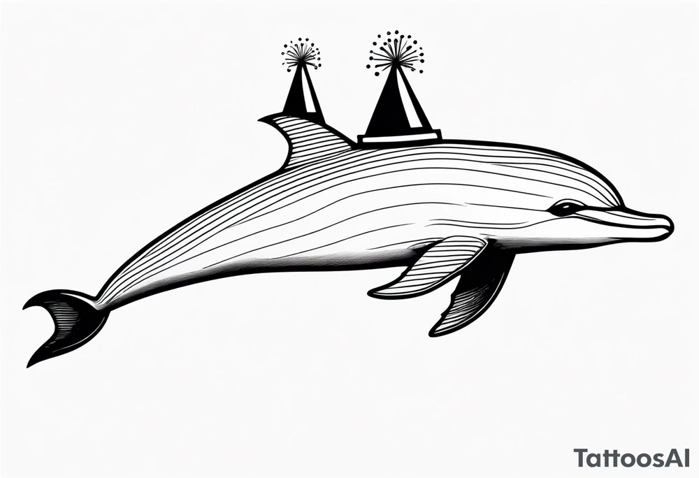 One dolphin wearing a party hat. Side view. Dolphin should be smiling. tattoo idea One dolphin wearing a party hat. Side view. Dolphin should be smiling. tattoo idea