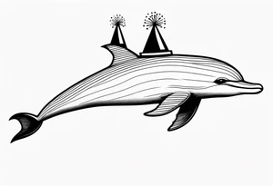 One dolphin wearing a party hat. Side view. Dolphin should be smiling. tattoo idea