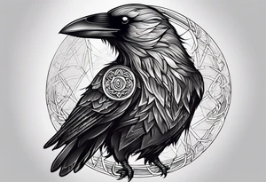 Create a crow which is set in the Viking's mythology, the tattoo must be full right-arm sized, add background tattoo idea