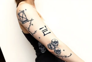 barbed wire hourglass bad luck vines bones skulls reaper a large text of 사랑은 아프다 tattoo idea