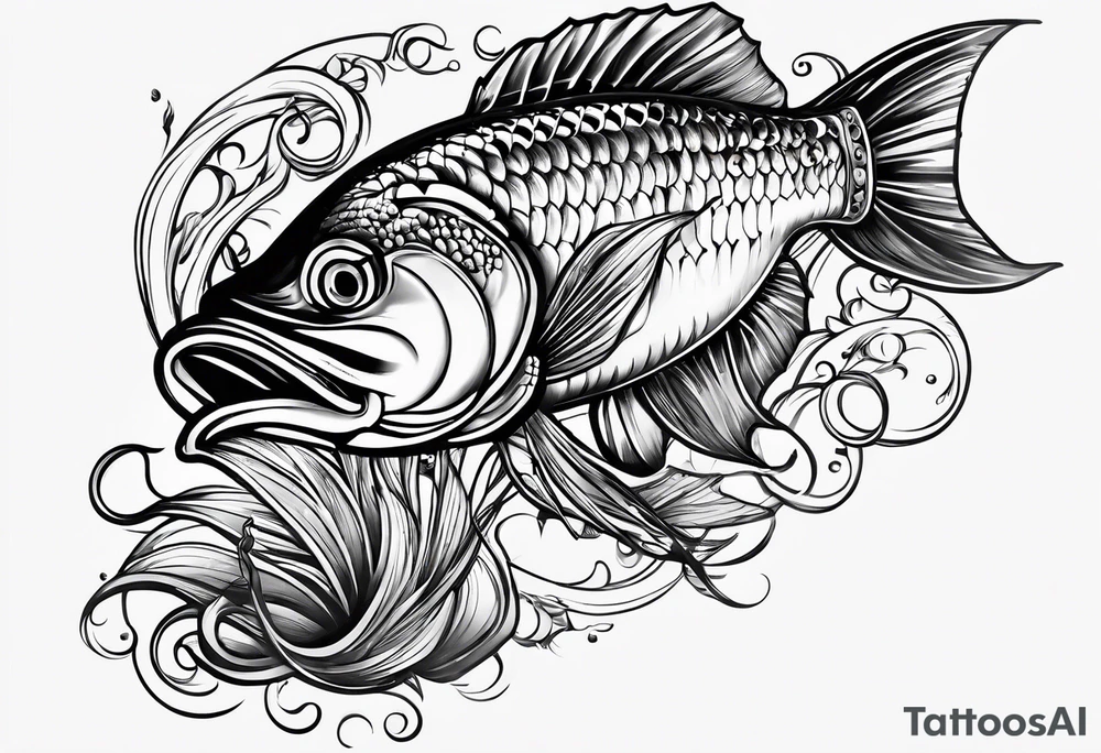Fishingpole with memorium of a friend tattoo idea