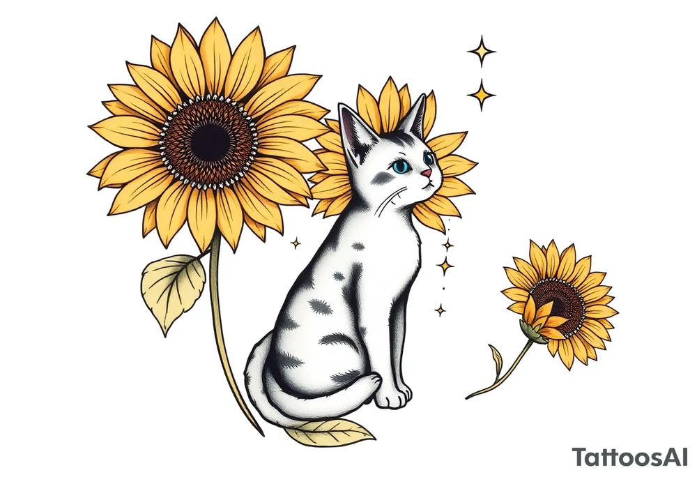 sunflower women, little cat and sirius star tattoo idea