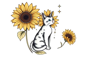 sunflower women, little cat and sirius star tattoo idea