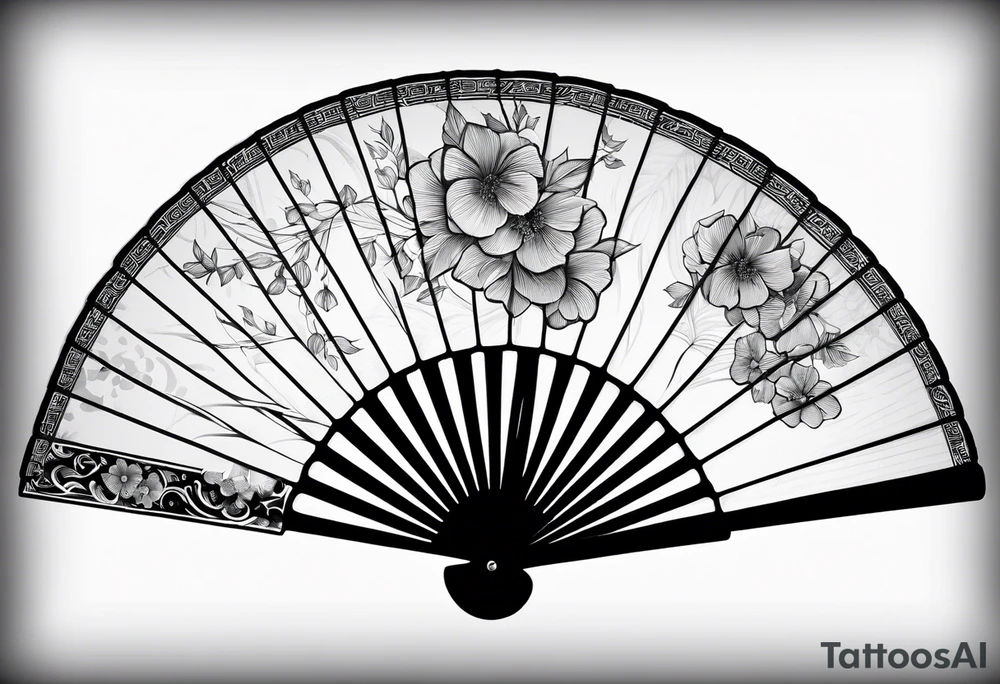 Plain Japanese paper fan with ribbons tattoo idea