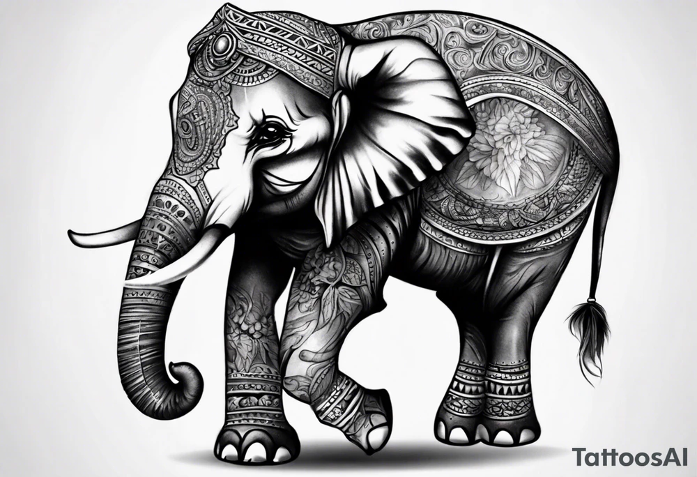 indian theme realistisc elephant tattoo idea