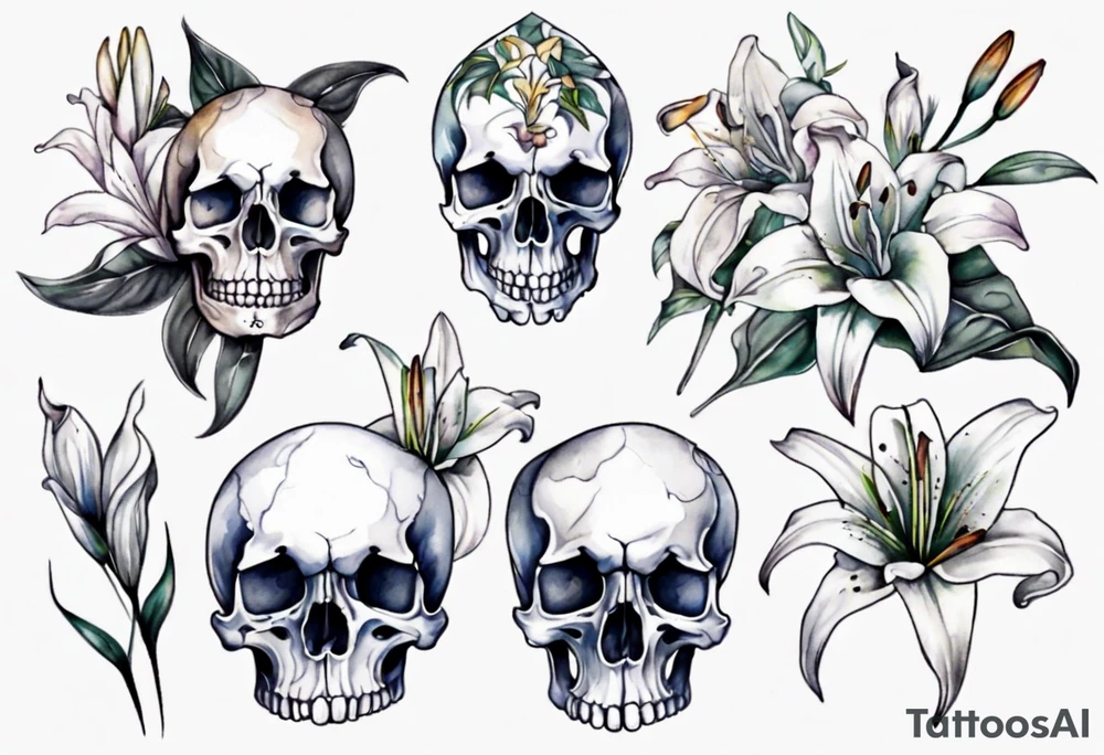 Skull and lilies tattoo idea