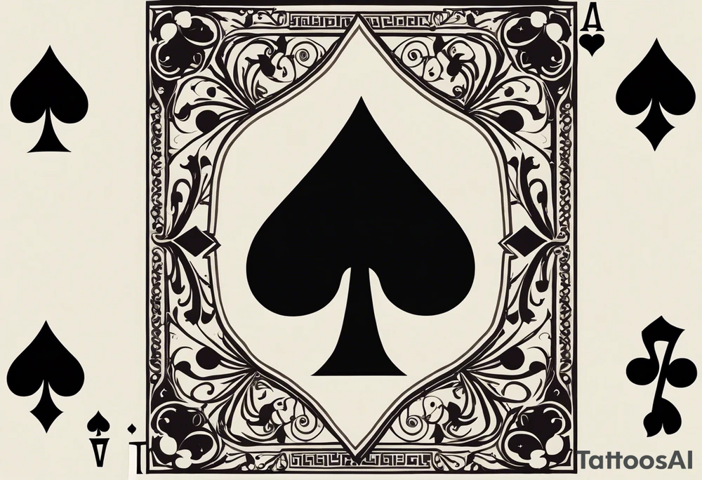 This image shows a design resembling the spade symbol (Ace of Spades) from a deck of playing cards. In the center, there is a musical note-like symbol that resembles a combination of the lowercase German letter "ß" (Eszett) and a simplified musical note. The overall design is simple and artistic, possibly representing music, art, or a related theme. tattoo idea