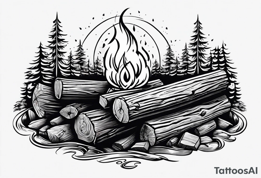 flame with wood logs crossing, simple tattoo idea