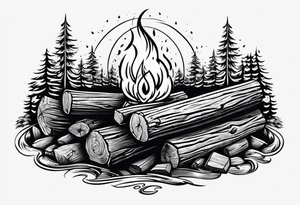 flame with wood logs crossing, simple tattoo idea