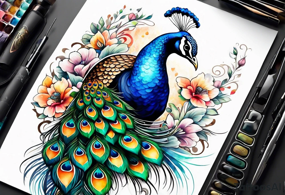 Peacock and music tattoo idea