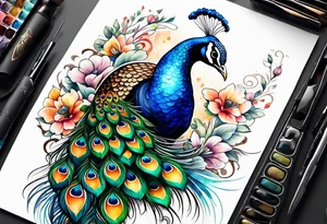 Peacock and music tattoo idea