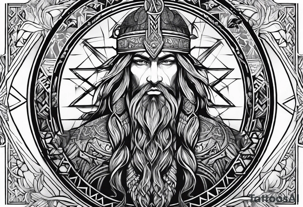 gods of Scandinavian mythology and runes tattoo idea